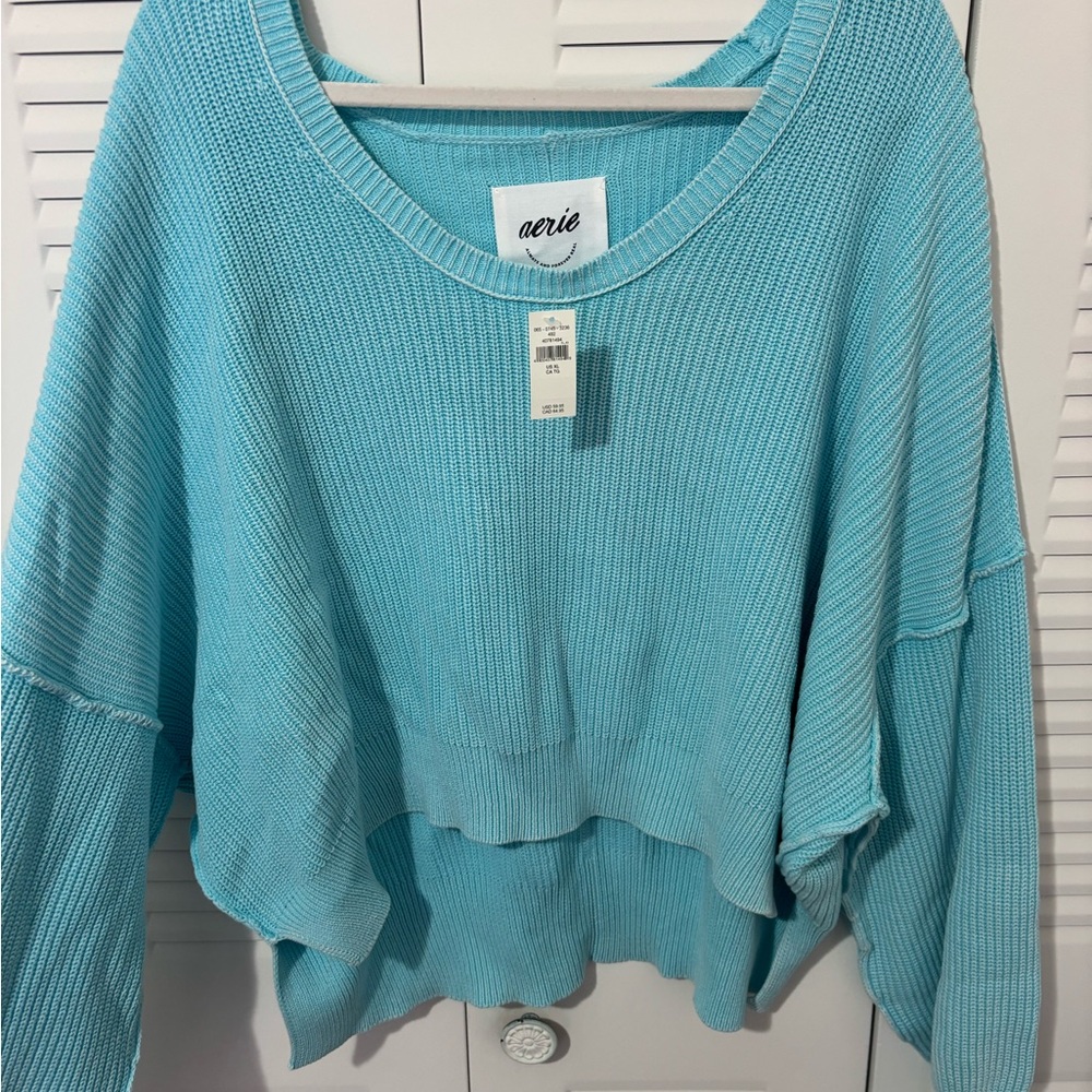Aerie Women's Sky Blue Crew Neck Sweater